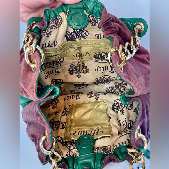 🍀Vintage Juicy Couture Royal Couture Chain Shoulder Bag Hobo Brown Purple Green - Picture 7 of 10